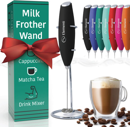 Milk Frother Wand & Matcha Mixer - Coffee Frother Handheld - Mini Frother with Stand - Milk Frother Handheld - Coffee Stirrers Electric Matcha Frother & Milk Foamer (Black)